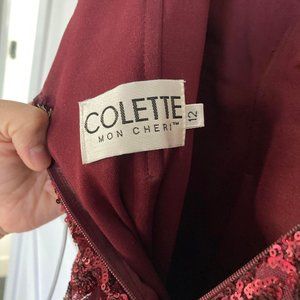 Colette for Mon Cheri - Sequined Deep V-Neck Trumpet Dress